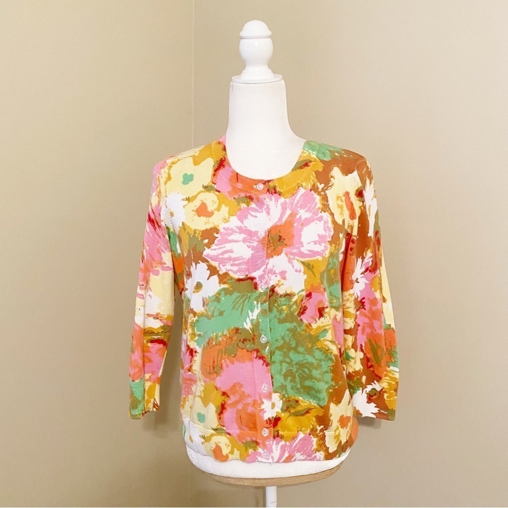 Talbots Watercolor Button Front Pima Cotton Cardigan - Medium
